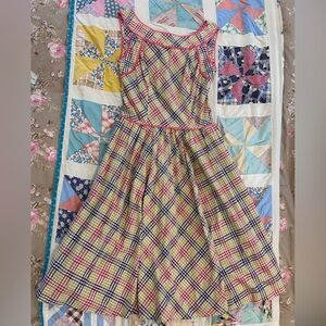 eShakti Cotton Plaid Fit & Flare Lawn Dress